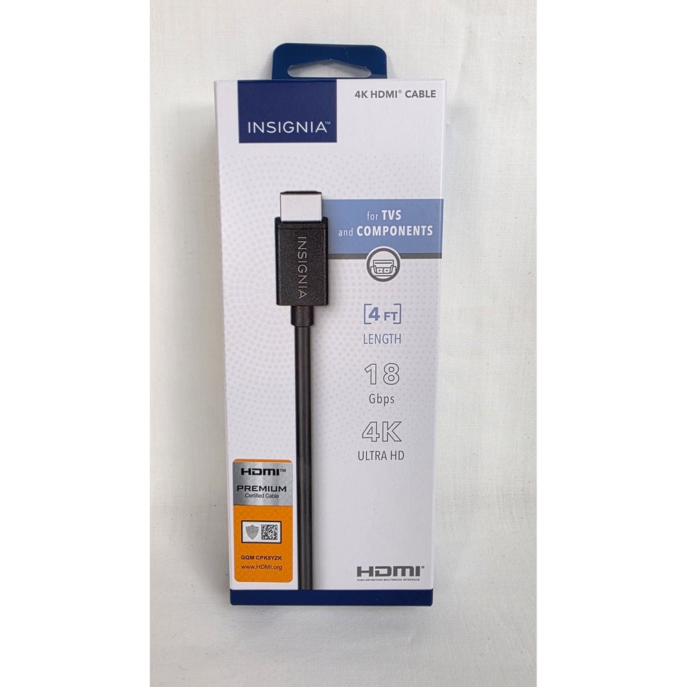 Insignia 4K Ultra HD HDMI 4ft Cable 18Gbps‎ Premium Certified NS-HG04L22 Black
